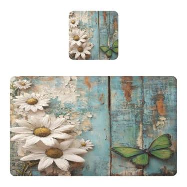 Imagem de Burbuja Jogo americano de margarida em madeira, conjunto de 4 para mesa de jantar, tapetes de mesa de cozinha antiderrapantes resistentes ao calor, fáceis de limpar, 30 x 45 cm