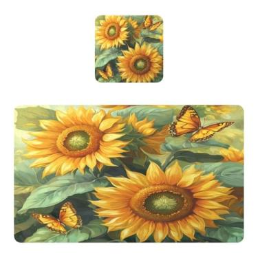 Imagem de Burbuja Jogo americano conjunto de 2, tapetes de mesa de cozinha de PVC para girassóis, antiderrapantes, resistentes ao calor, à prova d'água, para mesa de jantar, laváveis, 30,5 x 45,7 cm