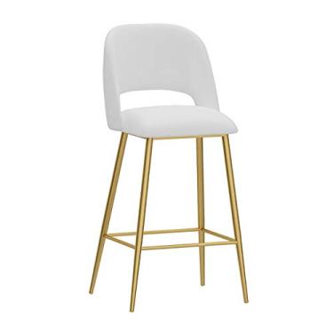 Imagem de Banquetas de bar cadeira alta nórdica com apoio de encosto banco de cozinha, estofado de veludo, perna de metal dourado, carga máxima 200 kg - verde/azul/branco/rosa/azul claro/cinza