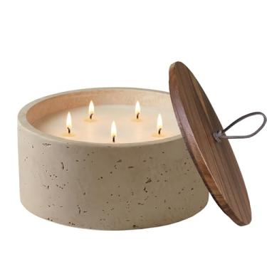 Imagem de GalDal Vela perfumada – Sal marinho, bergamota e coco, vela perfumada de 5 pavios, 1,2 g, feita com óleo de coco e cera de mistura de soja | Tampa de madeira de acácia