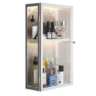 Imagem de Armário de banheiro doméstico montado na parede, armário de remédios de metal com porta de vidro caixa de armazenamento de perfumes cosméticos para banheiro, sala de estar, cozinha, armário (cor