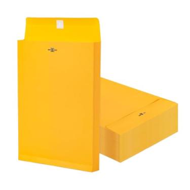 Imagem de Envelopes Manilla expansíveis 22 x 30 cm com fecho e selo gomado, pacote com 50, Goefun 180 GSM, pastas amarelas grandes para documentos, para uso doméstico, comercial e escolar