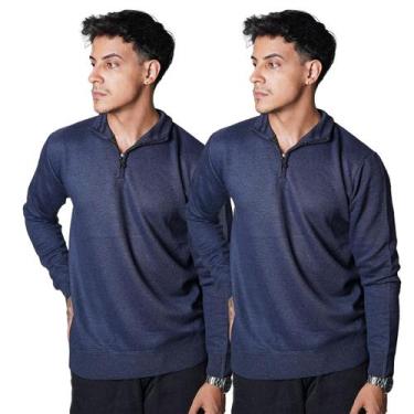 Imagem de Kit 2 Blusa Polo Meio Zíper Masculino Manga Longa 100 Poliéster Outono