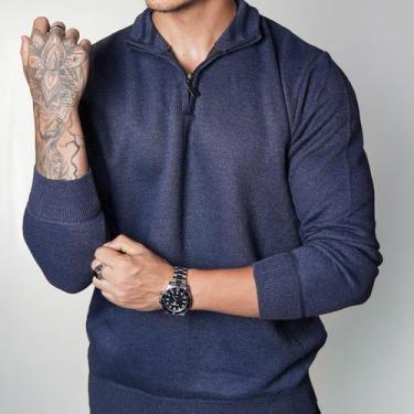 Imagem de Blusa Polo Meio Zíper Masculino Manga Longa 100 Poliéster Outono Inver