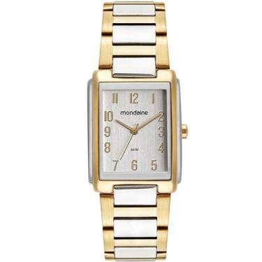 Imagem de Relógio mondaine feminino prata e dourado retangular 32520lpmvbe3