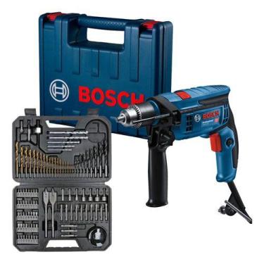 Imagem de Furadeira Impacto Bosch Gsb 13 Re 750w E Kit 103 Peças 220v Azul