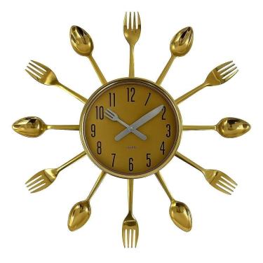 Imagem de Relógio de Parede 8220 Decorativo Retrô com Talheres e Construção Robusta Dourado É Dec...