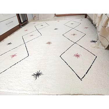 Imagem de Tapete Para Sala Cru e Preto Bordado Losango 1.50x2.00