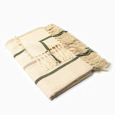 Imagem de Manta Romantic Listras 1,40m x 1,40m Algodão para Sofá, Verde Oliva