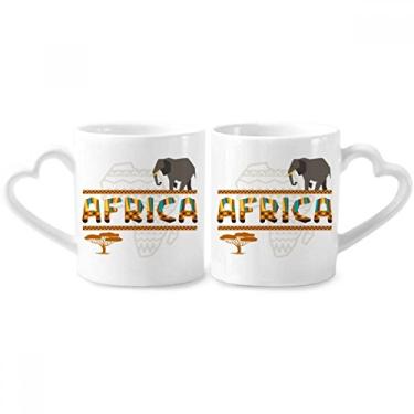 Imagem de Conjunto de canecas de porcelana para casal de elefante africano savana de porcelana com mapa de África