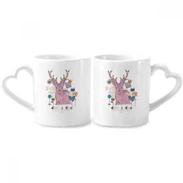 Imagem de Rena Natal efeito artístico conjunto de canecas coloridas de porcelana para casal conjunto de canecas de cerâmica para amantes de coração