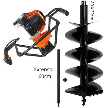 Imagem de Perfurador de Solo Vulcan VPS520 2T 52cc 2,5hp á Gasolina Com Broca 80x30cm + Extensor de 60cm Maior Produtividade Ideal Para Todos Tipos de Solo