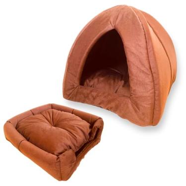 Imagem de Cama Cachorro Caminha Iglu Toca 2 em 1 Sofá Cães Gatos Grande Luxo 45 x 45 cm (Marrom)
