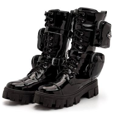 Imagem de Bota Coturno Verniz Feminino Tratorado Cano Médio 2 Bags Moda Fashion