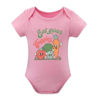Imagem de SHUYINICE Macacão de bebê Eat Your Veggies fofo unissex macacão infantil de uma peça macacão divertido para recém-nascido, rosa, 18-24 Months