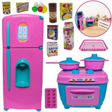 Imagem de Cozinha Infantil Completa Fogão Geladeira Comidinhas 18pcs Brinquedo