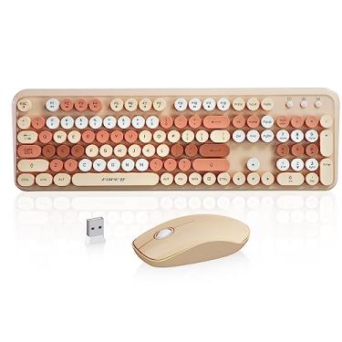 Imagem de Combo de teclado e mouse sem fio, teclado de máquina de escrever sem fio de 2,4 GHz para Windows, computador, desktop, PC, laptop (MilkTea)