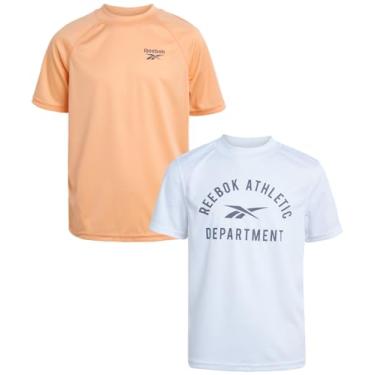 Imagem de Reebok Camiseta de natação Rash Guard para meninos - FPS 50+ camisa de água de secagem rápida de manga curta - Pacote com 2 camisetas de natação com proteção solar, Branco/Laranja, 18-20