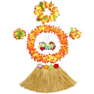 Imagem de Fighting to Achieve Conjunto de fantasia de desempenho de saia de grama havaiana de 30 cm para meninas