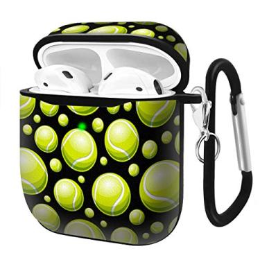 Imagem de Capa de carregamento compatível com AirPods 2ª geração de 1ª geração, capa protetora de couro macio com absorção de choque com chaveiro (desenho de bola de tênis)