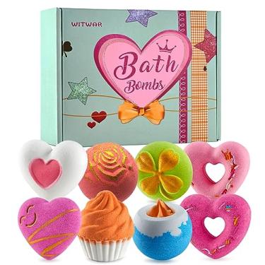 Imagem de 8 peças de bombas de banho de dia dos namorados para namorada, crianças, meninas, mulheres de banho de espuma, conjunto de presente de bomba de banho natural - bombas de banho feitas à mão hidratam