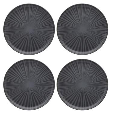 Imagem de Kit Jogo 4 Pratos Rasos Oxford Preto Onix 26 cm em Cerâmica Decorada