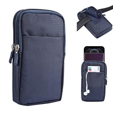 Imagem de Zíper Oxford Bolsa dupla para celular com coldre para cinto com clipe na cintura para Motorola Moto G Power, G8 Plus/ Samsung Galaxy S20 Plus, S20, Note 20, A71, A51/ LG Stylo 5/ OnePlus 7T, 8,8T (azul)