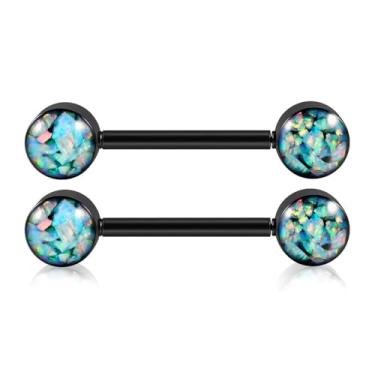 Imagem de Niaspi Anéis de mamilo de opala de aço cirúrgico 14G para mulheres sem rosca push in nipple protetor de barra reta mamilos mamilos preto joia piercing de mamilo, 14g, Aço inoxidável, Sem Pedra