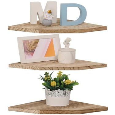 Imagem de DUICIRX Prateleiras de parede de canto, prateleiras flutuantes de canto de madeira com pista de cabo, exibição de armazenamento de parede para acessórios de TV, monitor, alto-falante, caixa de cabo,