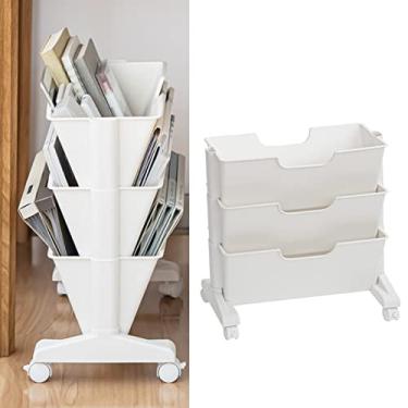 Imagem de Estante Rolante, Estante de 3 Prateleiras Estante Móvel Universal Branca 3 Camadas Roda de Grande Capacidade Material Plástico Estante Móvel Carrinho de Livros para Sala de