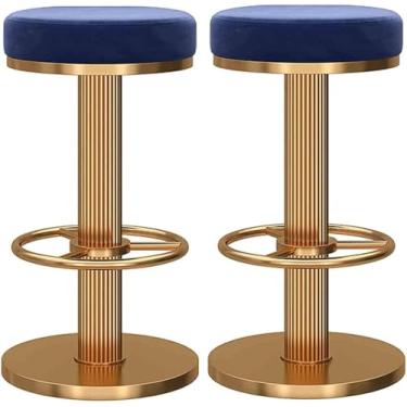 Imagem de 2 peças, barra giratória de 360°, cadeira de jantar, banco alto, assento de veludo e base redonda de metal, ajustável, azul