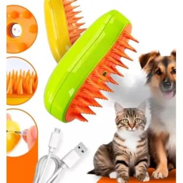 Imagem de Escova a Vapor Pet Elétrica 3 Em 1 Massagem Cães e Gatos Tira Pelos Vaporizadora Recarregável Autolimpante (VERDE)