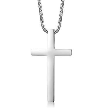 Imagem de Zillaly Corrente cruzada para homens e mulheres, colar de cruz de ouro para homens, colar masculino com cruz em ouro, prata e preto, design simples e elegante, Aço inoxidável, Não aplicável