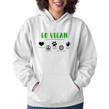 Imagem de Moletom Feminino Go Vegan Símbolos - Foca na Moda, Branco, G