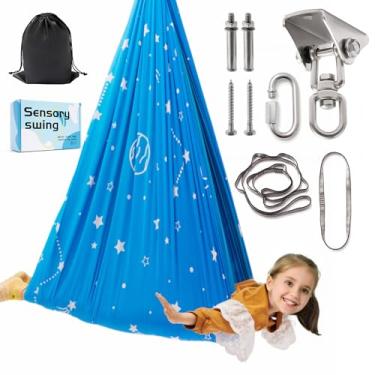 Imagem de Balanço sensorial para crianças e adultos, balanço terapêutico de camada dupla comporta até 136 kg, terapia interna e externa de Páscoa, balanço de abraço, kit de cabide giratório de 360°, balanço