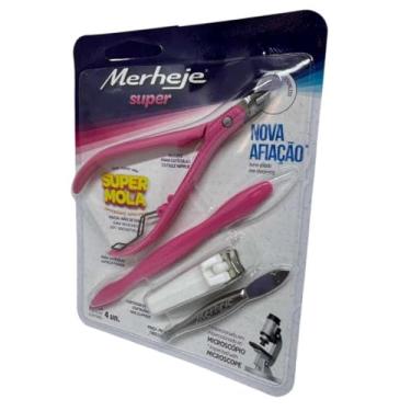 Imagem de Kit Merheje Super Alicate Cortador De Unhas Espátula E Pinça (Rosa)