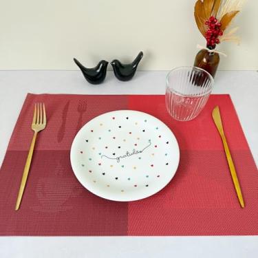 Imagem de Kit 6 Lugar Jogo Americano Retangular Mesa Posta Jantar Cozinha Sousplat Descanso De Prato Decorativo (Xícara Vermelho)