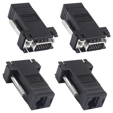 Imagem de Poyiccot Extensor VGA sobre adaptador Ethernet, pacote com 4 adaptadores VGA para RJ45 plugue macho de 15 pinos para cabo de rede fêmea CAT5 CAT6 adaptador extensor para vídeo multimídia