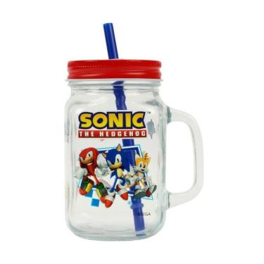 Imagem de Caneca De Vidro Com Canudo Sonic Tails Knuckles 500ml - Bbr