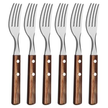 Imagem de Kit 6 Garfos De Mesa Tramontina Polywood Inox Cabo Castanho