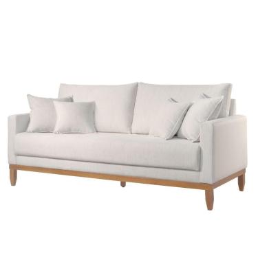 Imagem de Sofá Living Sara Linho Champanhe Com Pés Em Madeira
