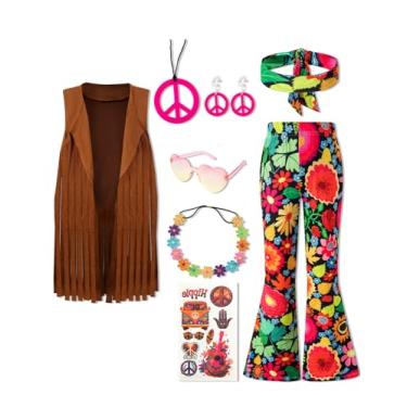 Imagem de Conjunto de acessórios hippie hippie para meninas dos anos 60 e 70 (marrom, 8 a 9 anos)