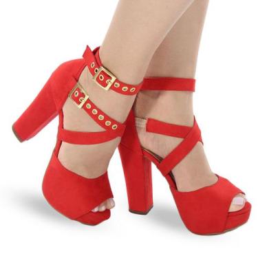 Imagem de Sandália Meia Pata Feminina Salto Grosso Alto P15 - Modarpe, Vermelho,