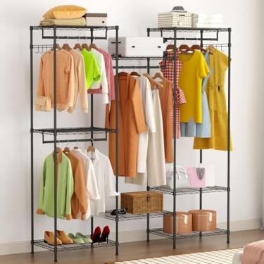 Imagem de Garvee Guarda-roupa portátil, suporte ajustável independente com 4 varões de pendurar e 8 prateleiras, suporte resistente para pendurar roupas, quarto, vestiário, 171 cm C x 45 cm L x 190 cm A, preto