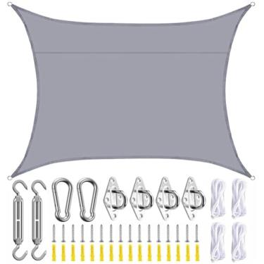Imagem de TBATM Umbra Impermeável do Sol, Umbra do Sol Vela Retângulo 420d Oxford Impermeável Jardim Sombra Toldo, Jardim Toldo com Toldo Anexo para Jardim Praia, 95% Uv Bloco, Kit de Fixação, Cinza,3x8m