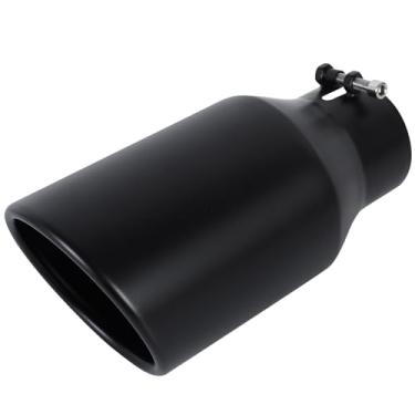 Imagem de EVERESTWAY Ponta De Escape Aço Inoxidável 4" Com Entrada 4", Saída 6" E Ângulo Corte 12" Laminada Longa, Tubo Parafuso X Revestimento Em Pó Preto Universal Para Carro