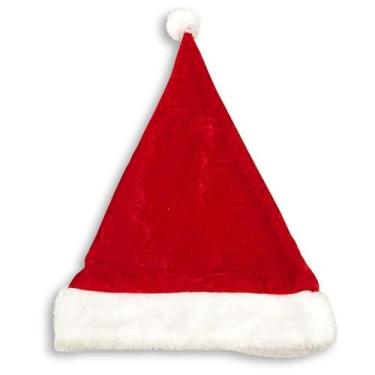 Imagem de Gorro de Papai Noel em Veludo, Vermelho e Branco, 40 cm x 29 cm, Touca Natalina (1)