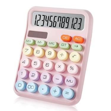 Imagem de Calculadora básica de mesa com tela LCD grande de 12 dígitos e botões grandes, energia dupla solar e bateria, teclas mecânicas fáceis de pressionar – linda calculadora de mesa para escritório, escola
