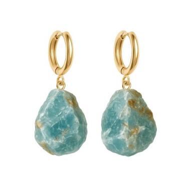 Imagem de Brinco de Argola Ônix Azul - Cristal Natural, Banho Ouro 18k