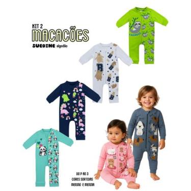 Imagem de Kit 2 Macacão longo com punhos Enxoval Roupa Bebê Protetor Ziper Menin